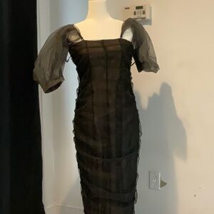 Fashion Nova Black Pleated Tiered Sheath Dress